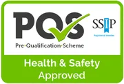 PQS Pre-Qualification Scheme Health and Safety Approved badge, SSIP registered member